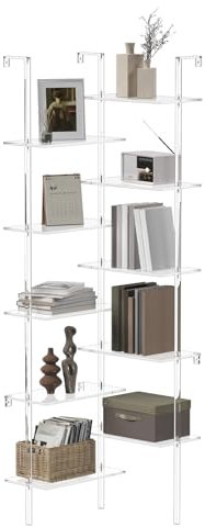 CRTERICX Acrylic Corner Bookshelf, Wall Mounted, 10-Tier L Shaped Bookshelf with Open Shelves, Multipurpose Clear Ladder Bookcase for Living Room, Bathroom, Office, Modern, 73.6 H