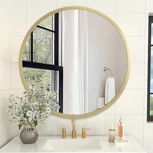 AOAOPQ Runder Spiegel Metallrahmen Wandspiegel montiert Kreis Spiegel, Eitelkeitsspiegel Modern Minimalistisch Wand für Eingang, Badezimmer Waschräume, Wohnzimmer 20 Zoll Gold