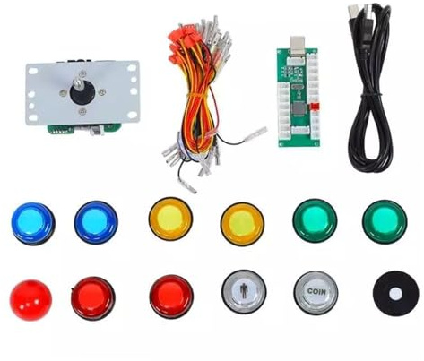 SPYMINNPOO Boutons D' Bricolage Kit de Joystick D' Circuit Imprim¨¦ Joystick 5P USB PC Boutons Lumineux Contr?Leur de Jeu [Video Game