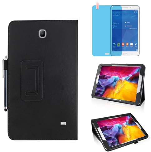 Slim Leather Case for Samsung Galaxy Tab 4 7.0 Inch 2014 (SM-T230 T231 T235), Multi-Angle Stand Full-Protective Tablet Cover Book Case with Stylus Pen,Screen Film (Black)