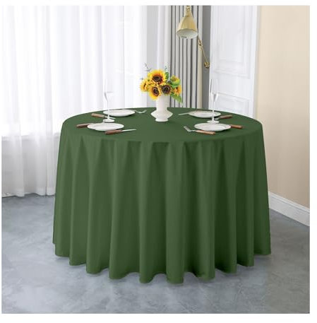 GOEXCPL Einfarbige runde Satin-Tischdecke Verdicken Glatter Stoff Geeignet für Restaurants, Hotels, Hochzeiten und Partys Maschinenwaschbar, Grün-2, Durchmesser 340 cm
