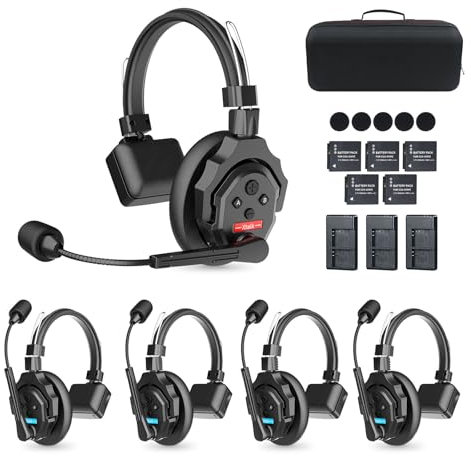 Moman Wireless Intercom Headset, XTALK X5 2.4GHz Vollduplex Kabelloses Kommunikationssystem 24H 350M für Film Produktion mit Echtzeitüberwachung, Intercom Teamkommunikation Headset