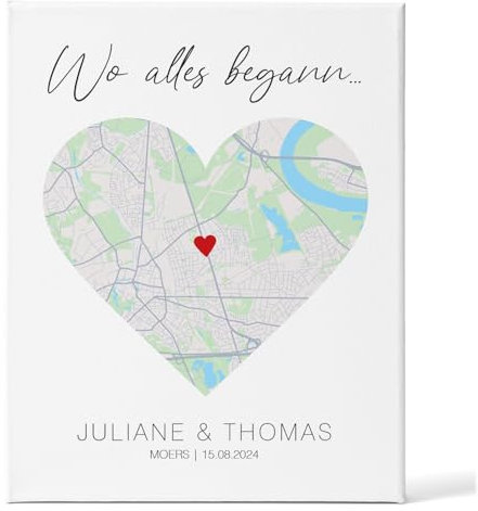 GRAVURZEILE Personalisiertes Bild auf Leinwand - Wo alles begann - Mit deinem Wunschort - Ideal als Hochzeitsgeschenk - Personalisierte Geschenke für Frauen - Geschenk zum Jahrestag - Bunt