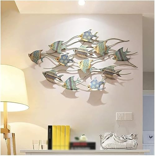 YAIUNHIQ Metal Fish 3D Wall Sculpture School of Fish | Wrought Iron Marine Wall Decoration for Home Garden Bedroom