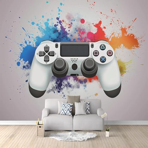 Gamer Controller Farbe Fototapete Panorama Wandbild Grau Art Fototapete Wandtapete Wohnzimmer Kinderzimmer Wanddeko Vlies Tapeten Poster TV Hintergrund Wandbilder 200x140 cm