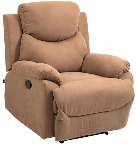 HOMCOM Poltrona Relax Manuale Ergonomica in Tessuto, Poltrona Reclinabile a 150° con Poggiapiedi per Casa e Ufficio, 93x88x102cm, Marrone Scuro