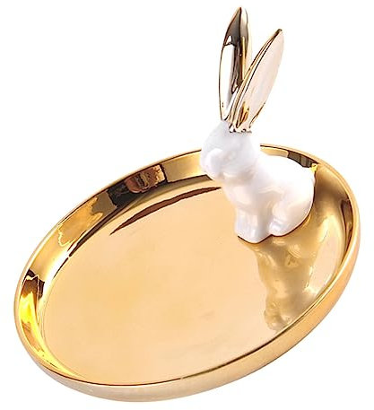 BUGUUYO Plateau De Rangement Céramique Avec Design De Lapin Support Créatif Pour Bijoux Organiseur De Coiffeuse Pour Anneaux Et Accessoires De Décoration