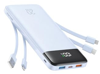 Charmast Power Bank, 20W Built-in 4 Cables Fast Charing Portable Charger, 20000mAh Battery Pack with 6 Outputs 4 Inputs, USB-C Powerbank for iPhone 16/15/14 Series, AirPods, Android Phones (SkyBlue)