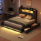 JDEFARF 160x200 Upholstered Storage Bed with LED Lights, Platform Design Bed Frame with Drawers, Linen Fabric, Modern Double Bed for Bedroom (Gray, 160 x 200 cm)