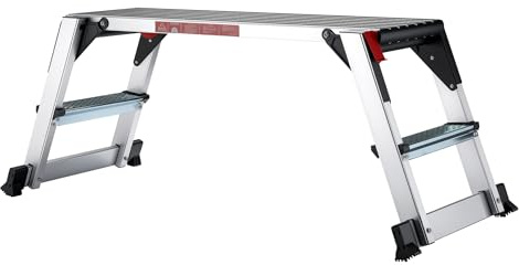 Wiltec Plateforme de Travail – 126 x 52 x 49 cm – Surface de marchepied 95 x 30 cm – Escabeau Pliable en Aluminium – Plate-Forme échelle antidérapante