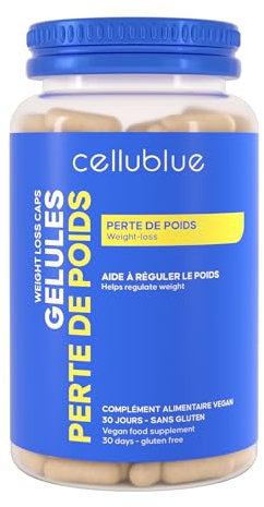 Gélules Perte de poids Cellublue - Minceur Femme - Perte de Poids Efficace, Brûleur de Graisses Ventre Plat, Réduit l’Appétit - Contrôle du poids durable - 60 Capsules Vegan - Naturel
