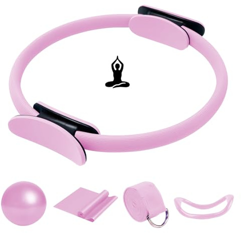 COONE Pilates Ring Set, Pilates Essentials Kit,Enthält Pilates Ring Yoga-Ball Yoga-Spanngurt Yoga-Hilfsgurt Yoga-Ring,Pilates Essentials Kit Für Frauen,Zur an Beinen,Armen Und Oberschenkeln (pink)