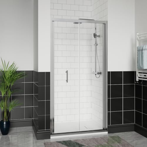 Aquariss 1000x800mm Chrome Bifold Shower Door Enclosure with 1000mm Self Clean Reversible Folding Shower Screen Cubicle + White SMC Anti Slip Shower Tray and 90mm Waste