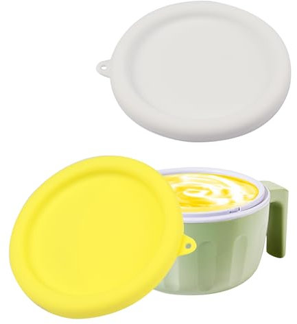 Reusable Silicone Lids for Food Storage Freezing or Heating, 2 Cup Round Silicone Storage Cover Lids Compatible with Dash My Mug Ice Cream Maker Bowls (Container not Included)