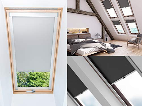 Dachfensterrollo Thermo verdunkelnd passend für VELUX FK06 und VELUX PK08 Fenster Dachrollo Weiss Schwarz Hellgrau Dunkelgrau Natur Blau (Dunkelgrau, Velux PK08)