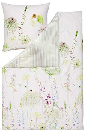 ESTELLA Mako Satin Wende Bettwäsche Impulse Meadow Farbe Grün in 6 Größen, 155x220 + 80x80 cm 100% Baumwolle