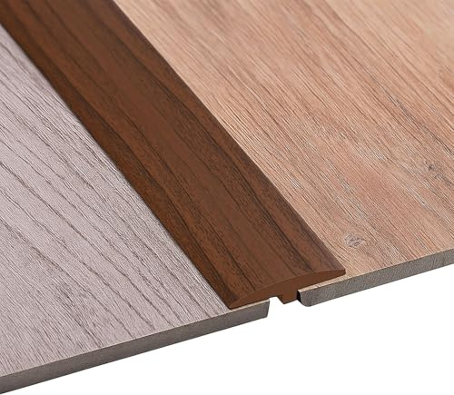Profilé de transition autocollant en T 5 x 100 cm - Barre de transition en PVC flexible - Pour tous les types de sols - Découpable et imperméable (grain de bois marron foncé, 1 m)