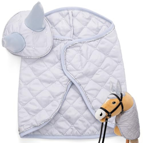 Hoofly Hobby Horse Zubehör Set – Decke & Fliegenhaube in Grau für Hobby Horses [TÜV geprüft] – Hochwertige Ausstattung im Set - Ideal für Spiel & Training