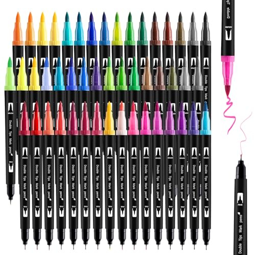 48 Farben Dual Brush Pen Set, Filzstifte Dicke und Dünne Pinselstifte Wasserbasierte Marker Kalligraphie Malstifte Handlettering Fineliner Aquarell Stifte Für Zeichnen DIY und Ostern Geschenke