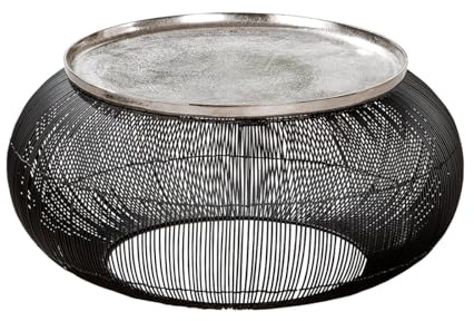 Casablanca Beistelltisch Puntual - Aluminium - rund - schwarz/silberfarben - Höhe 31cm x Ø 64cm - Wohnzimmer