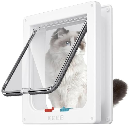 Puerta para Gato con Cierre Magnético de 4 Vías,Acrílico Gateras Mascotas,Gatera para Mascotas Pequeño,Puerta para Mascotas para Gatos y Perros Pequeños,Interior y Exterior (Blanco XL 28X25X5,5)