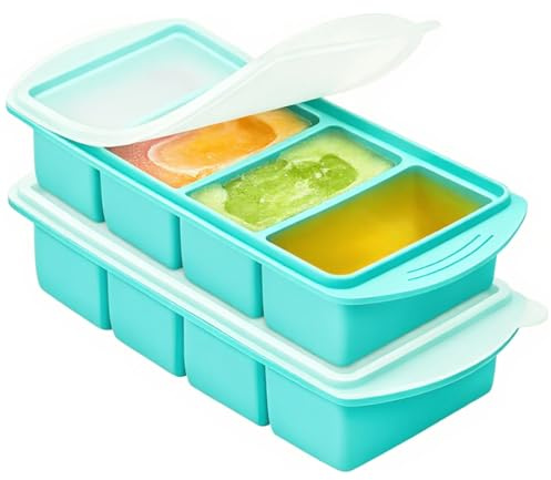2 Packs Silicone Soup Freezer Container with Lid, 4-Compartment Large Ice Cube Tray for Meal Prep, BPA-Free Freezer Mould with 125ml/250ml Markings, Leakproof & Stackable for Broth Sauce Leftovers