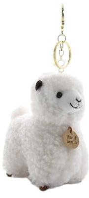 Tapufitil Alpaka Plüsch Schlüsselanhänger, 12cm Niedliches Lama Plüschtier mit Goldener Schlüsselring, Weicher Plüsch Anhänger für Tasche, Rucksack & Schlüssel(Weiß)