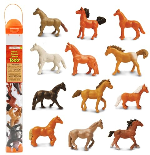 Safari Ltd. Horses TOOB - 12 Hand-Painted Mini Figurines Including Friesian, Haflinger, Stallion, Bay, Chestnut, Jutland, Trakehner, Clydesdale, & more - Educational Toys Boys, Girls & Kids Ages 3+