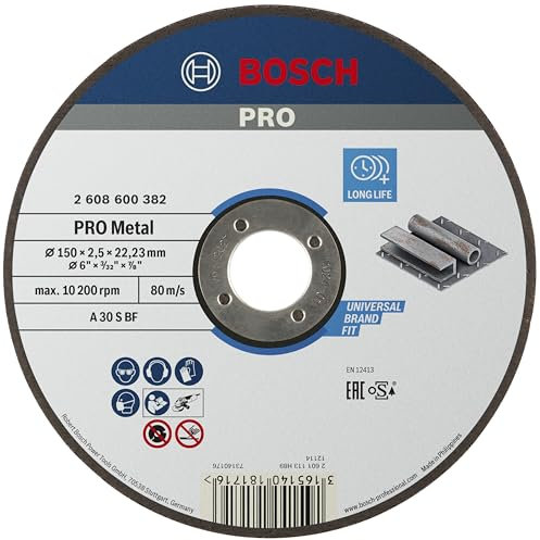 Bosch 1x PRO Metal Longlife Trennscheibe für kleine Winkelschleifer und 22,23‑mm-Bohrung (für Stahl, Ø 150 mm, Professional Zubehör Kleiner Winkelschleifer)