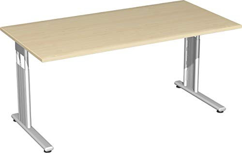 Gera Möbel S-617103-AH/SI Schreibtisch Lissabon, 160 x 80 x 68-82 cm, ahorn/Silber