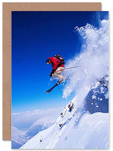 Wee Blue Coo Skifahrer Schnee Hang Sprung Ski Wintersport Action Shot Geburtstagskarte