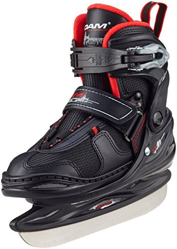 Nijdam Kinder Eishockeyschlittschuhe Junior Icehockey Schlittschuhe Semi-Softboot, Schwarz-Anthrazit-Rot, 34-37