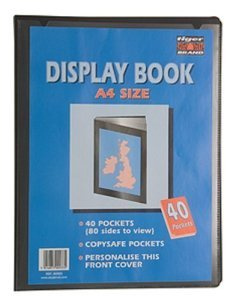 DISPLAY BOOK FOLDER SIZE A4 - RIGID COVER , PERSONALISE FRONT COVER, 40 POCKETS - 80 SIDE TO VIEW PACK OF 2