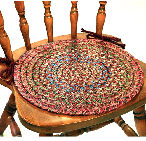 Rhody Rug Sophia SO45 Burgundy Red 15 x 15 Chair Pad Set-of-4 - Round Chair Cushion with Ties for Round Shaped Patios, Dining Room Seat - Seat Cushions, Ideal as Home Decor - Made in USA