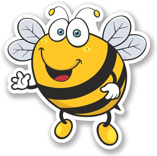 2no. 150mm Happy Bee Stickers - Self Adhesive Stickers - Easy to Apply