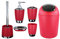 6tlg Badset Badezimmer Zubehör Set Organizer: Seifenspender, Zahnputzbecher, Kosmetikeimer, WC Bürste und Halter, Seifenschale, Mülleimer, Zahnbürstenhalter, Badgarnitur (Rot Design 1)