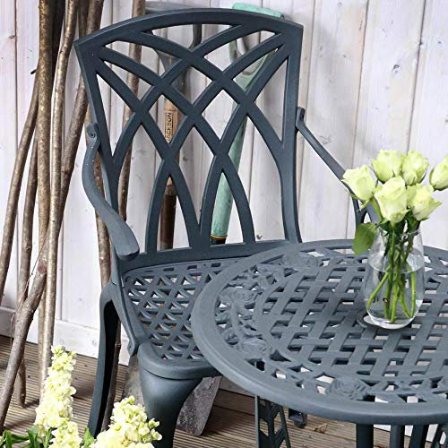 Lazy Susan Rose Tisch & 2 Stühle – Schiefer | Cast Aluminium Gartenmöbel Set