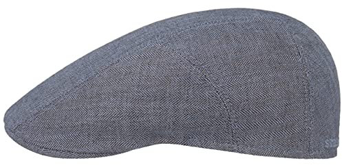 Stetson Herringbone Leinen Flatcap Schirmmütze Herren - Leinencap mit UV-Schutz 40 - Herrencap Made in EU - Mütze mit Baumwollfutter - Schiebermütze Frühjahr/Sommer - Flat Cap blau 61 cm