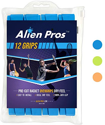 Alien Pros Tennis Griffband (12 Griffe) - Vorgeschnittenes Tennis Griffband für EIN trockenes Griffgefühl - Tennis Overgrip-Griffband Tennisschläger (12 Griffe, Blau)