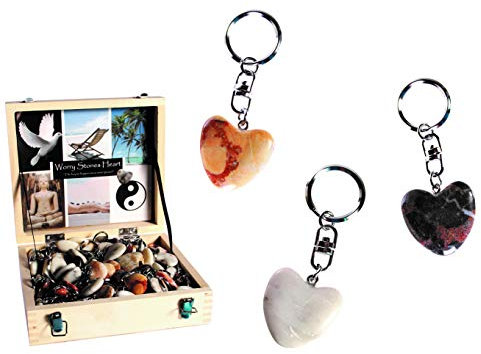 MC Trend 6er Set Herz Schlüssel-Anhänger Handschmeichler Glücksbringer Keyholder Worry Hearts Naturstein Geschenk-Idee Freunde Geburtstag Prüfung (6er Set)