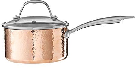 Premier Housewares Minerva Saucepan, Hammered Copper, Tri-Ply, Stainless Steel, Glass lid, 16cm