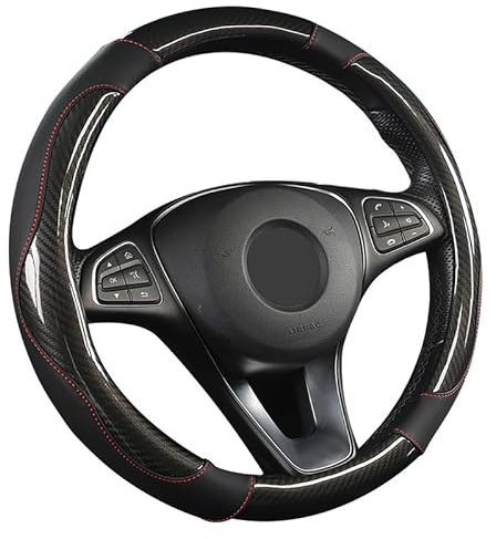 SFONIA Auto Lenkrad Abdeckung Lenkradschutz Lenkradhülle PU Leder Universal 37-38cm/15 Rutschfest Atmungsaktiv Langlebig (Schwarz)