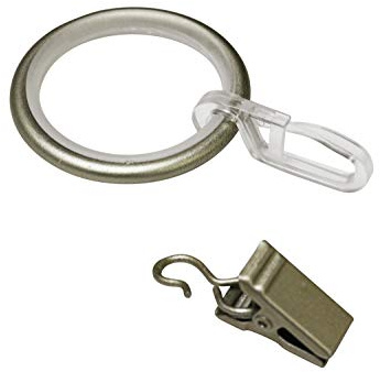 GARDINIA Gardinenringe für Gardinenstangen mit Ø 19 mm, Inklusive Gleiteinlage, Faltenlegehaken und Klammern, Serie Kira, 10 Stück, Metall, Champagner