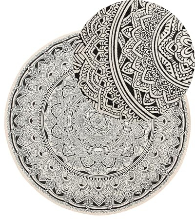 Teppich Baumwolle Mandala-Muster schwarz / beige rund dia. 120 cm Hizan
