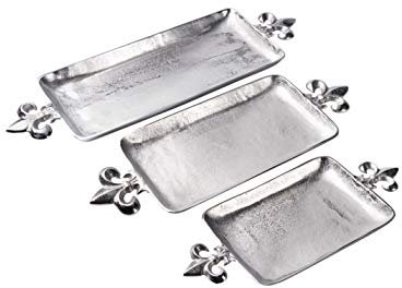 MichaelNoll Tablett Lilie - Servierbrett Servierplatte Aluminium Silber - Serviertablett aus Metall - Silbertablett - Dekotablett - 48 cm, 60 cm oder 72 cm (48x22x5 cm)