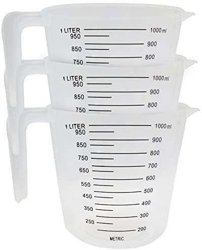 SOL 3pk Plastic Measuring Jugs - 1 Litre Capacity – Transparent Jug Measuring Scale & Easy-Pour Spout – Durable, Lightweight Kitchen Tool for Baking, Cooking & Liquid Measurement