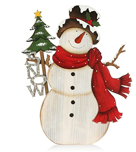 com-four® Dekorativer Aufsteller für Weihnachten - XL Schneemann aus Holz zum Hinstellen - Weihnachtsdekoration zum Verzieren und Verschenken (Schneemann mit Schal)