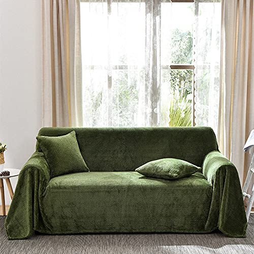 HNTYSM Couverture de Canapé à Couverture Complète, Housses de Canapé 3 Places Plaid Doux et Chaud Housse Canape Dangle, Jete de canape Grande Taille (200x360cm, Vert)