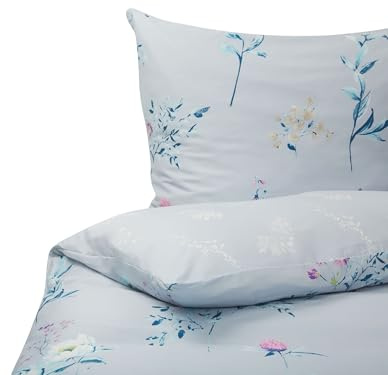 Beliani Bettwäsche Set hellblau 2-teilig Standardgröße 135x200 cm mit Knöpfen Evergreen