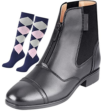 LEBEE Stivali da equitazione per cavalli Stivali da paddock in pelle bovina con cerniera Scarpe da passeggio antiscivolo Forniture equestri,Black-42